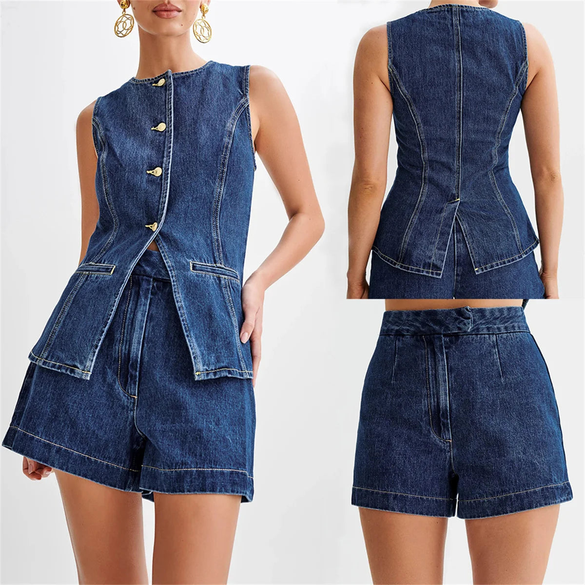 Marella Denim Button Up Top & Shorts Set