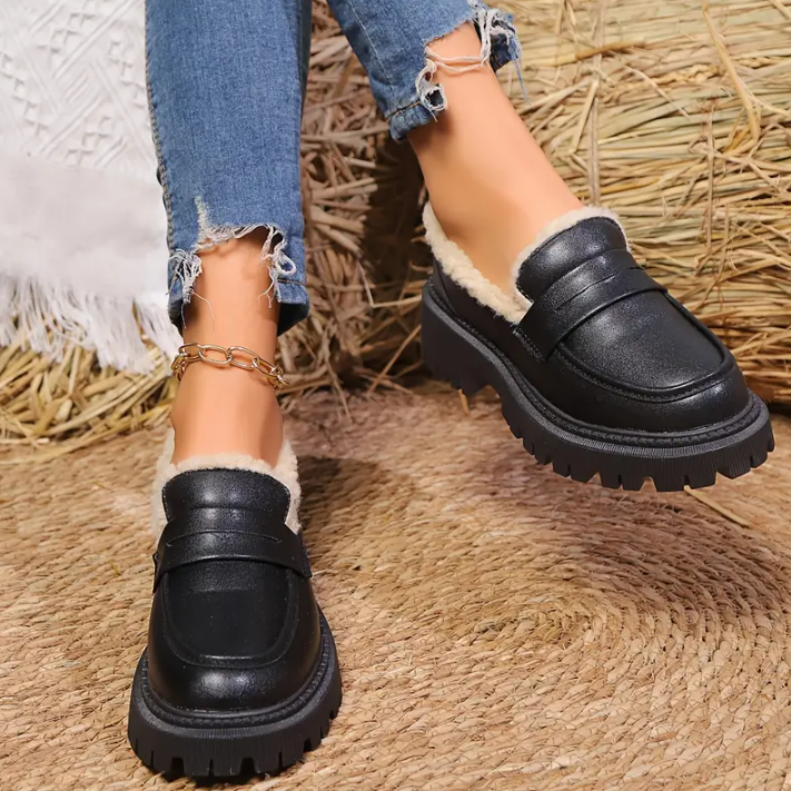 Elena Reed Fleece Leather Loafers