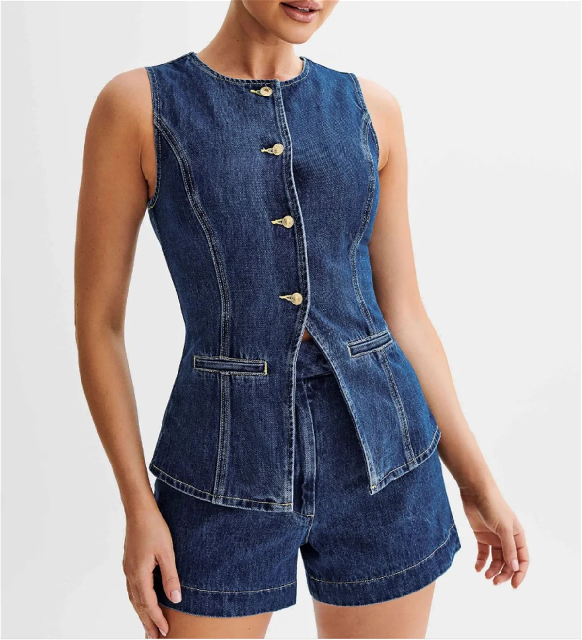 Marella Denim Button Up Top & Shorts Set