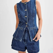 Marella Denim Button Up Top & Shorts Set