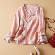 Evelina Linen Wrap Blouse
