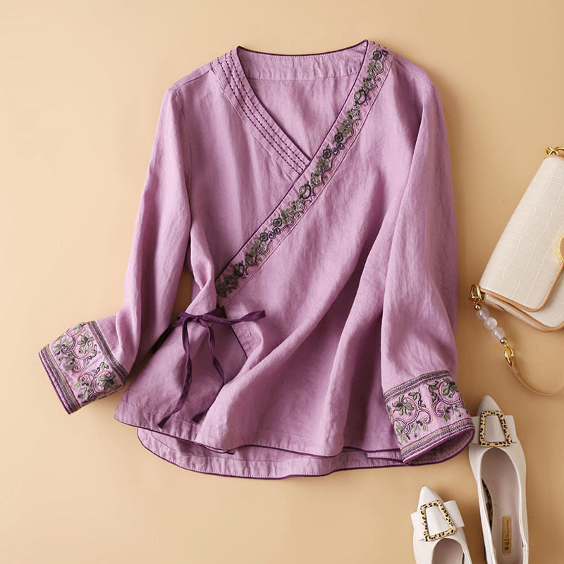 Evelina Linen Wrap Blouse
