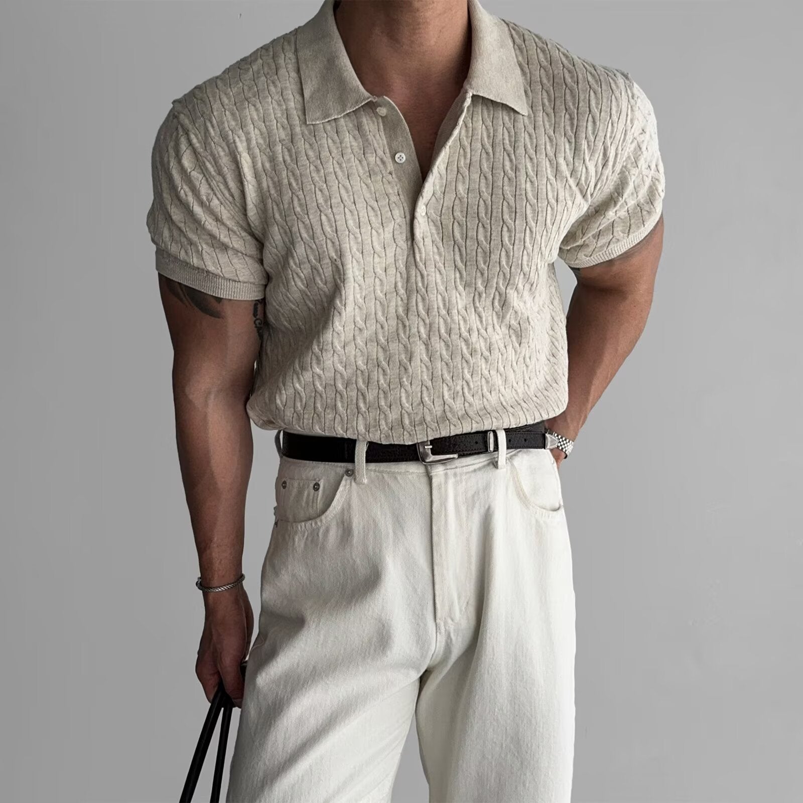 Raffaele Cable-Knit Polo